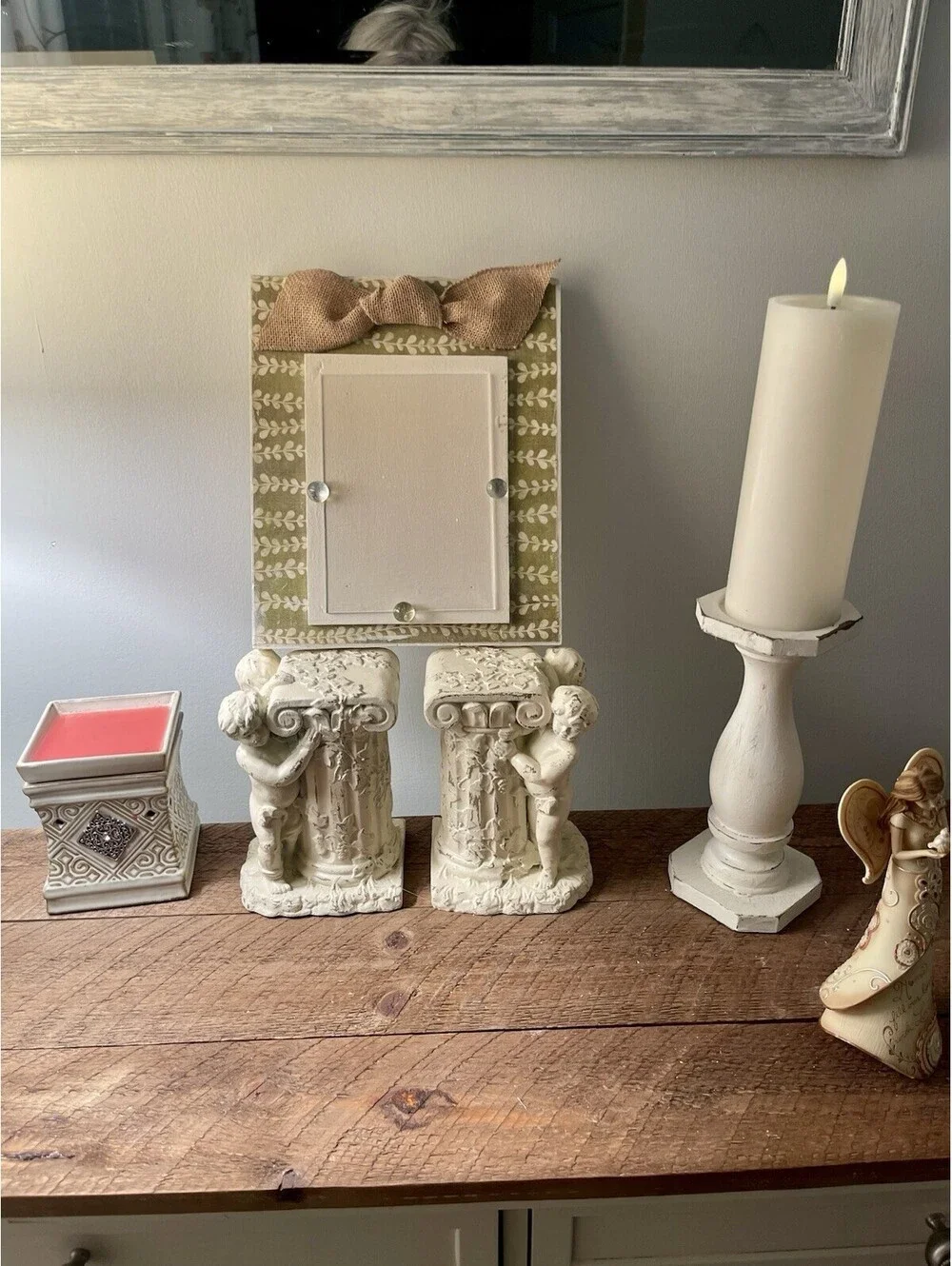 Unique  and rustic handmade farmhouse floral green frame & burlap bow 5x7